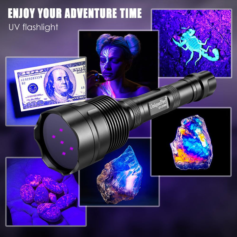 UniqueFire 365nm Black Light UV Flashlight with 5 LEDs Professional UV Light, 50W Powerful Blacklight Flashlight Rechargeable for Pet Urine Finding & Mineral, Antique Detection, Scorpion Search, etc - BeesActive Australia