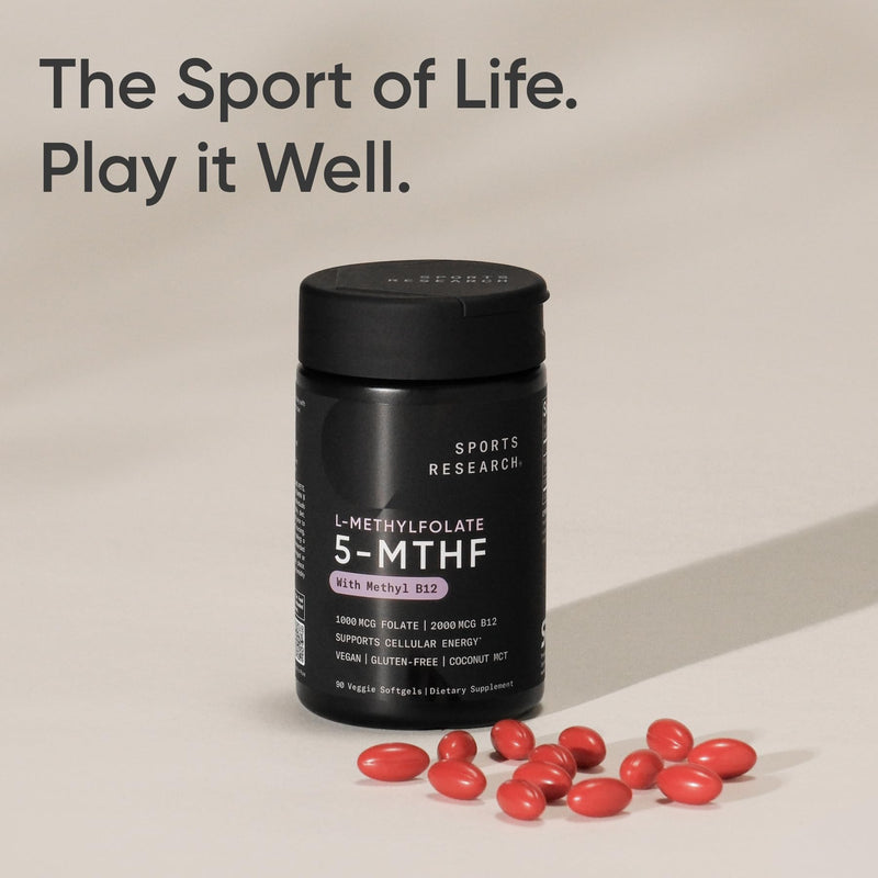 Sports Research® 5-MTHF Methyl Folate w/Methylated B12, 90 Count Plantgels | 1000mcg L-Methylfolate & 2000mcg Methylcobalamin for Cellular Energy Support | Vegan B12 w/Coconut Oil | Non-GMO, Gluten Free