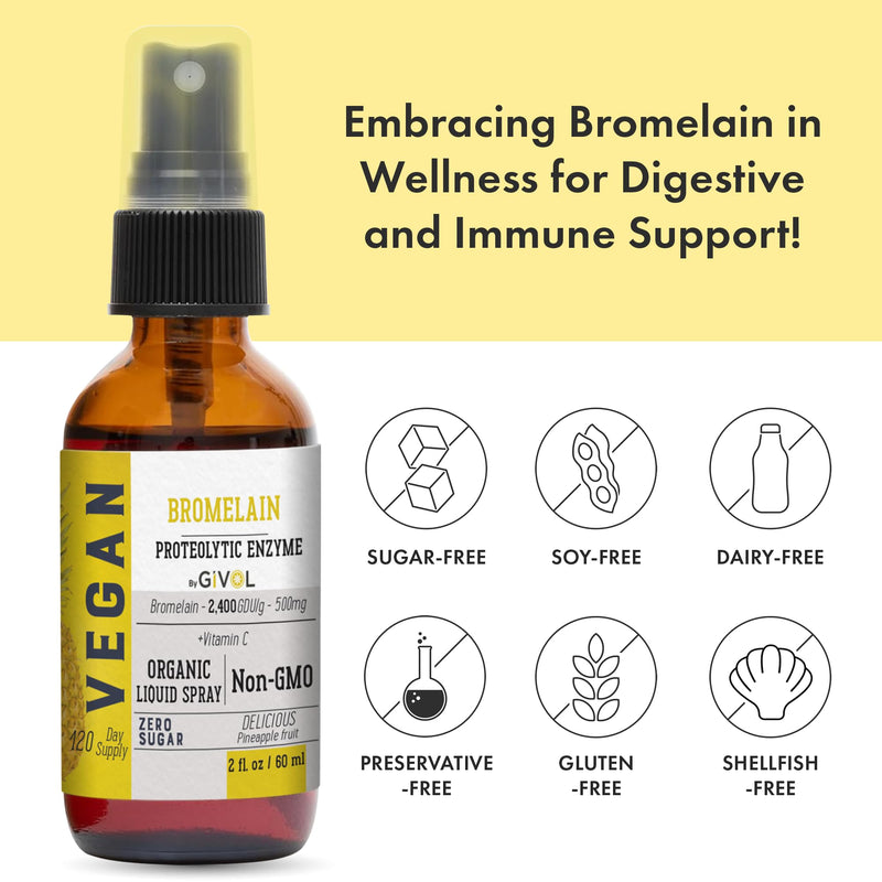 Organic Raw Bromelain Mist-Liquid Pineapple Extract - Enhanced Potency 500mg, for Kids & Adults - for Digestive Health, Inflammatory Response, and Healing - Non-GMO - 60ml 120 Day Supply - BeesActive Australia