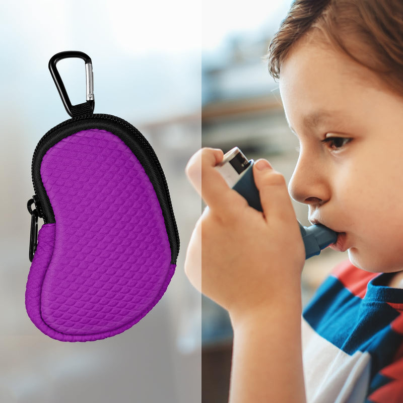 Neoprene Asthma Inhaler Holder, Protective Portable Travel Handy Holster, Lightweight Carrying Case with Carabiner Clip and Mesh Pocket Inside, Inhaler Not Included (Case Only) (Purple) Purple - BeesActive Australia