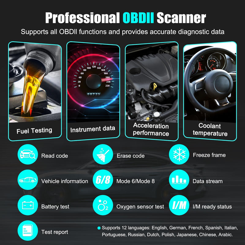 OBD2 Scanner Diagnostic Code Reader,Automotive OBD II Engine Light,Battery Tester,Mode 6, Mode 8 & I/M Readiness,OBDII Scan Tool for All OBDII Cars 1996+(OBDIIBlack) OBDIIBlack 1Pack - BeesActive Australia