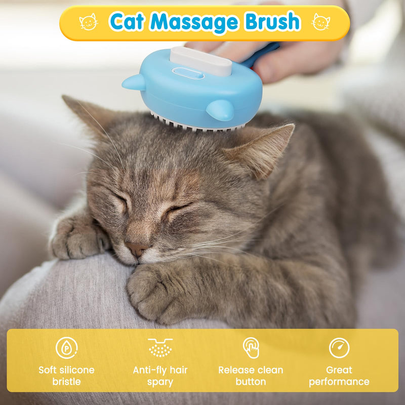 Cat Steam Brush 3 in 1 Pet Hair Grooming Tool Supply for Shedding With Soft Silicone Bristle Release Button for Short Hair Cats & Dogs Hair Removal - BeesActive Australia
