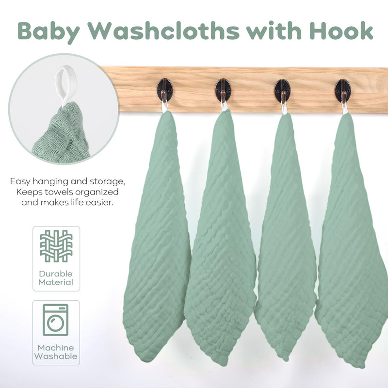 Yoofoss Muslin Baby Washcloths 100% Cotton Face Towels 10 Pack Wash Cloths for Baby 12x12in Soft and Absorbent Baby Wipes (Dark Green) Dark Green - BeesActive Australia