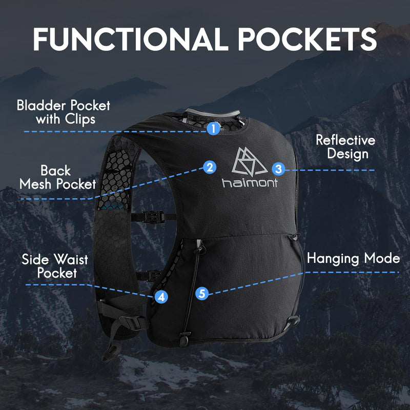 Haimont Running Hydration Vest, 5L Lightweight Runner Vest Pack for Women Men, Trail Running Black Large - BeesActive Australia