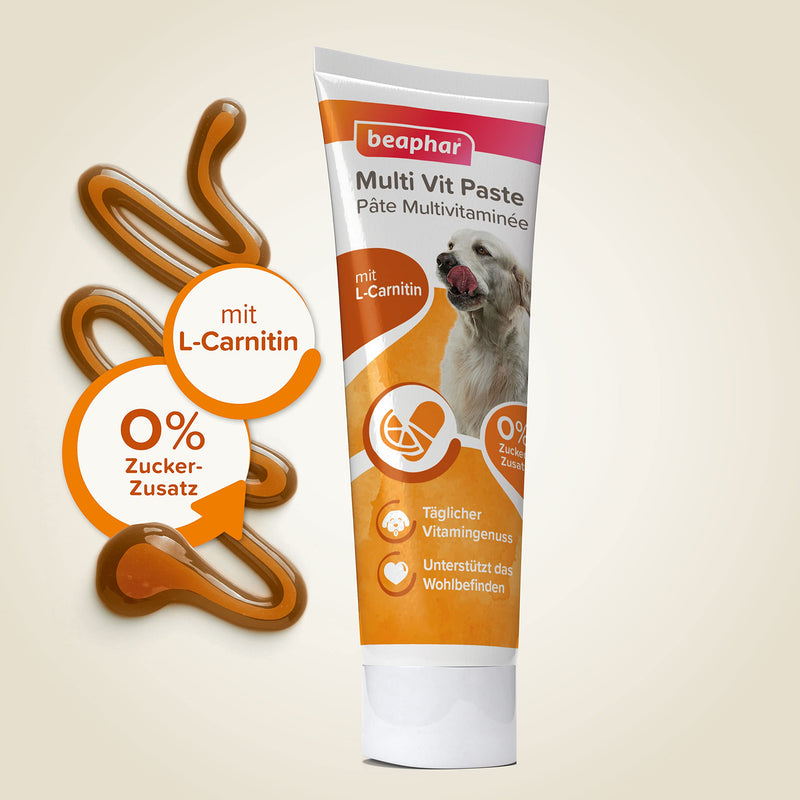 beaphar - Multi VIT Paste Dog - for dogs - with biotin, L-carnitine - for durable skin and beautiful fur - 0% added sugar - daily vitamin enjoyment - supports well-being - 250 g multi-vitamin 250 gr - BeesActive Australia