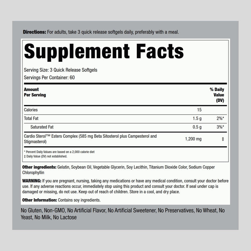 Piping Rock Beta Sitosterol Supplement for Men | 1200 mg | 180 Softgels | Plant Sterols Complex | Non-GMO, Gluten Free