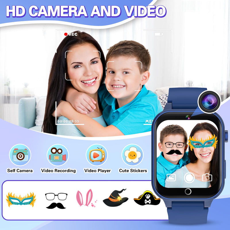 Vakzovy Smart Watch for Kids with 39 Puzzle Games HD Camera MP3 Player Audiobook Video Pedometer Habit Tracking Learn Card Flashlight Kids Smart Watch Boys Gift for 5-12 Year Old Boys Toys Blue - BeesActive Australia