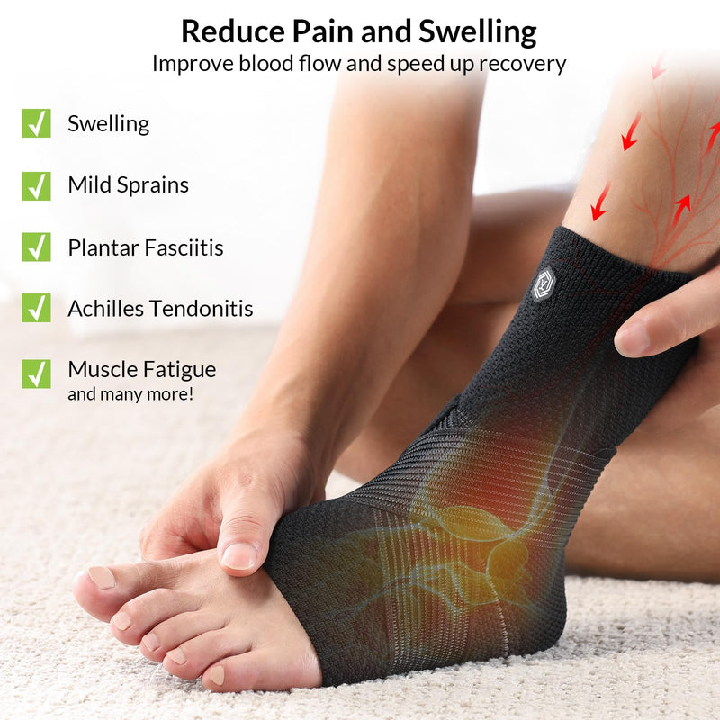 ZOELION Ankle Brace Compression Support with Removable Fishnet Strap, 3D Knit Plantar Fasciitis Relief Achilles Tendonitis Brace, Ankle Compression Sleeve for Pain Relief & Injury Healing, Black/L Large Black（Pack of 1）