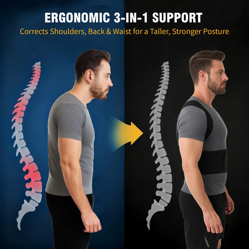Back Brace Support Posture Corrector for Men ‚Äì Full Back Support for Upper, Mid & Lower Back Pain Relief, Ergonomic 3-in-1 System Improves Posture & Helps with Slouching, Rounded Shoulders (1, Large) 1