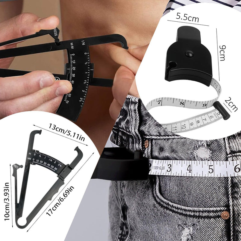 Body Fat Caliper and Body Measure Tape 60inch for Accurately Measuring BMI Skin Fold Fitness and Weight-Loss(Black) - BeesActive Australia