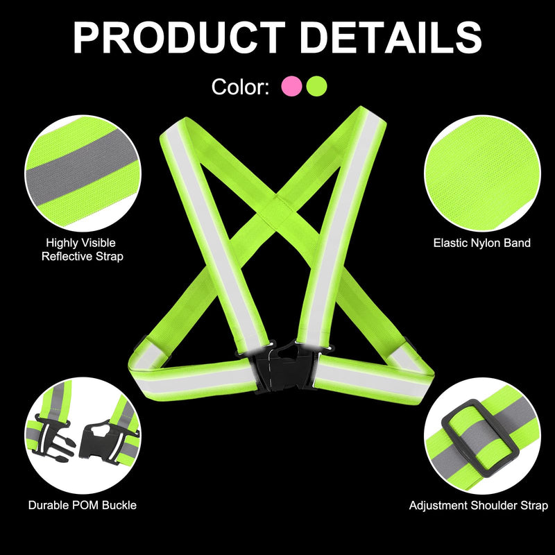 PATIKIL Adjustable Reflective Running Belt Green/Pink