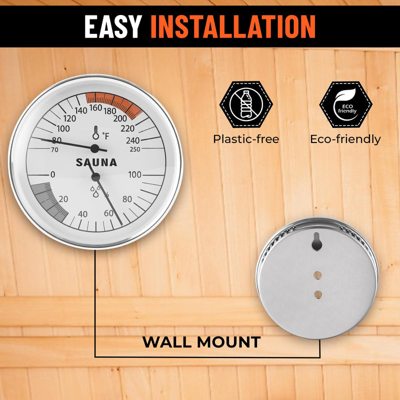 Golden Wave Sauna Thermometer & Hygrometer 2-in-1 – Fahrenheit (70-250°F) for Infrared/Steam Rooms, No Batteries, Wall-Mount - BeesActive Australia