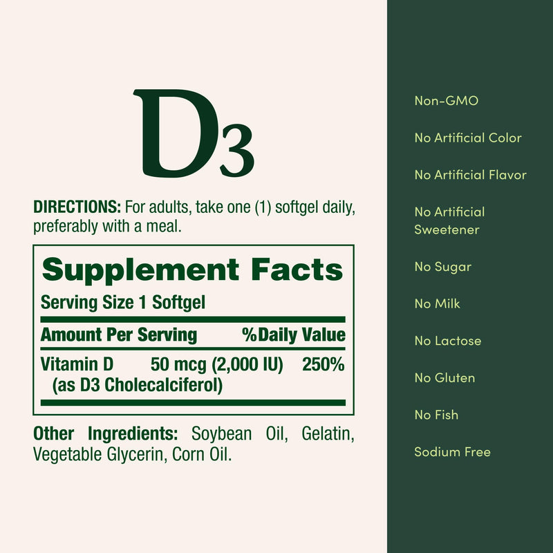 Nature's Bounty Vitamin D3, Supports Immune System and Bone Health, 50mcg, 150 Softgels (Pack of 4) 150 Count (Pack of 4)
