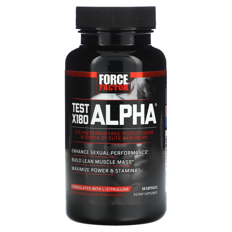 Force Factor Test X180 Alpha Testosterone Booster for Men | Testosterone Supplement with Fenugreek & L-Citrulline to Promote Lean Muscle, Strength, Energy & Performance, 60 Capsules