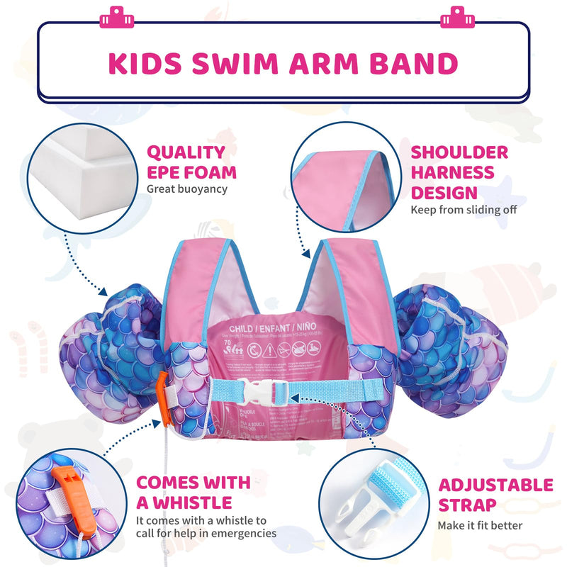 Toddler Swim Vest Swim Jacket Toddler Life Jacket 30-50 Lbs, US Coast Guard Approved Life Vest Kids Arm Floaties for Toddlers Water Wing with Whistle Fish Scales 2-7 Years (33-55 lbs)