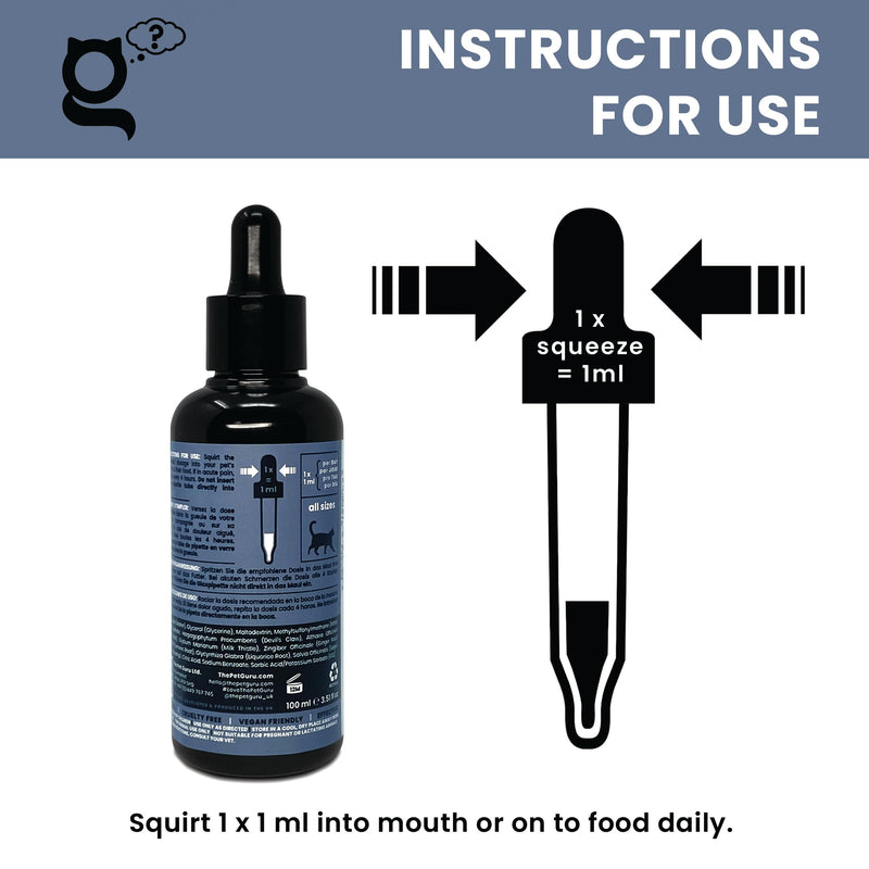 Joint Guru Mobility Supplement for Cats, 100ml - Naturally supports flexibility vitality - Cat Health - Joints Tendons Hips - Anti-inflammatory