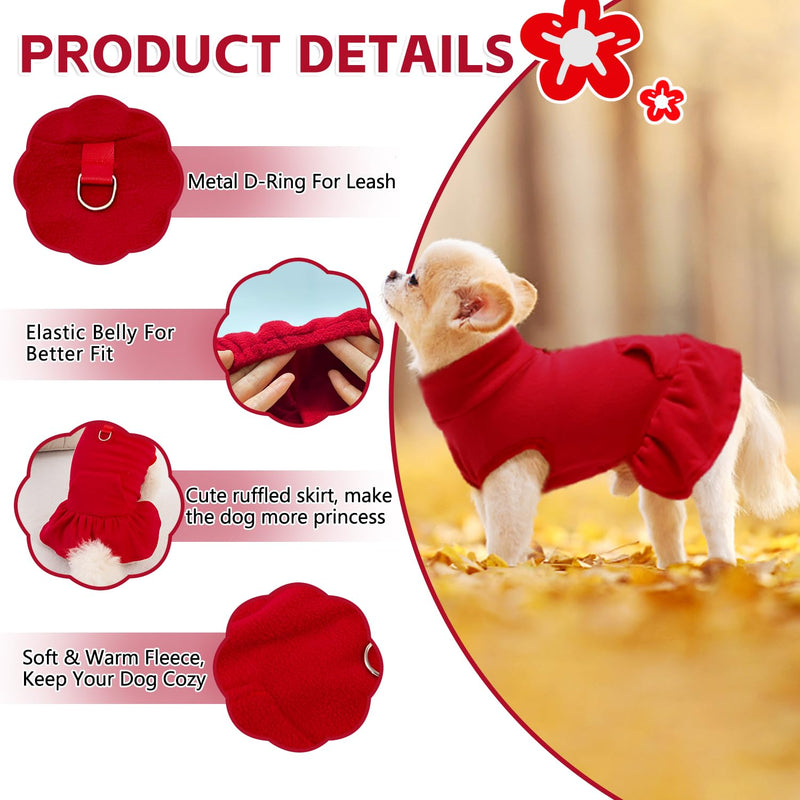 Small Dog Fleece Shirt Turtleneck Dog Sweater Vest, Dog Winter Fall Clothes Dog Sweatshirt with D Ring, Warm Dog Fleece Dresses Pet Pullover Puppy Jacket, Dog Cold Weather Coat Pet Apparel Red Large - BeesActive Australia