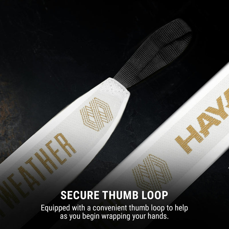 Hayabusa Mayweather Deluxe Hand Wraps for Men and Women, 180 inches White/Gold