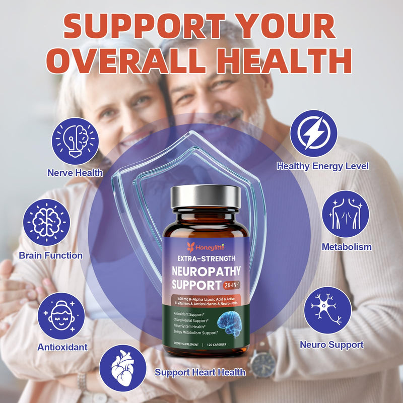 Alpha Lipoic Acid Neuropathy Supplements - with 600mg R-Alpha Lipoic Acid, NAC, ALC, Active Vitamin B12 B1 B2 B6, Magnesium - for Nerve Heath, Liver Detox, Antioxidant & Mental Support 120 Count (Pack of 1)