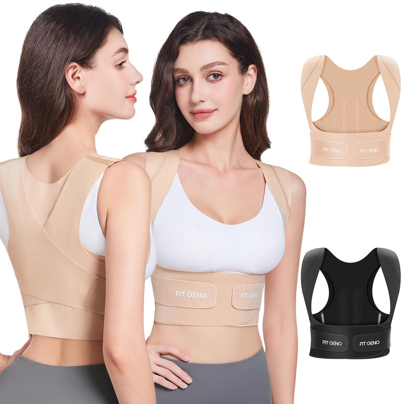 Fit Geno Posture Corrector for Women Invisilite: Invisible Lightweight Back Brace for Neck Shoulder & Upper Back Pain Relief - Improve Posture Correct Hunchback Slouching Under Clothes Large Beige L (Under Bust 32"- 38")