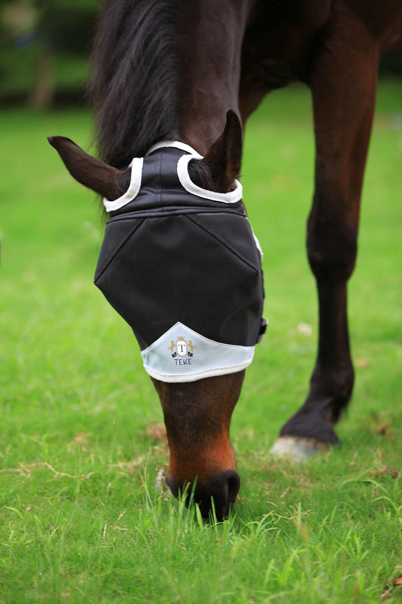 Fine Mesh Horse Fly Mask w/No Ears, UV blocking 3D Eye Visor with extra fleece cushioned forehead, Protection from Insect Pests Cob Black - BeesActive Australia