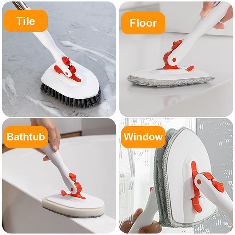 Onewly Shower Scrubber with Long Handle, 3 in 1 Bathroom Cleaning Brush with 24"-53" Extand Handle, Cleaning Supplies for Kitchens, Sinks, Toilets, Floors, Baseboards, Windows and Corners 9 Count - BeesActive Australia