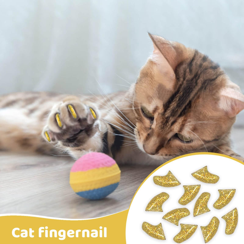 Cat Nail Caps with Glue - 20pcs Pet Kitten Cat Claw Caps Cat Claw Covers for Small Medium Large Cats - Crystal Gold M - BeesActive Australia