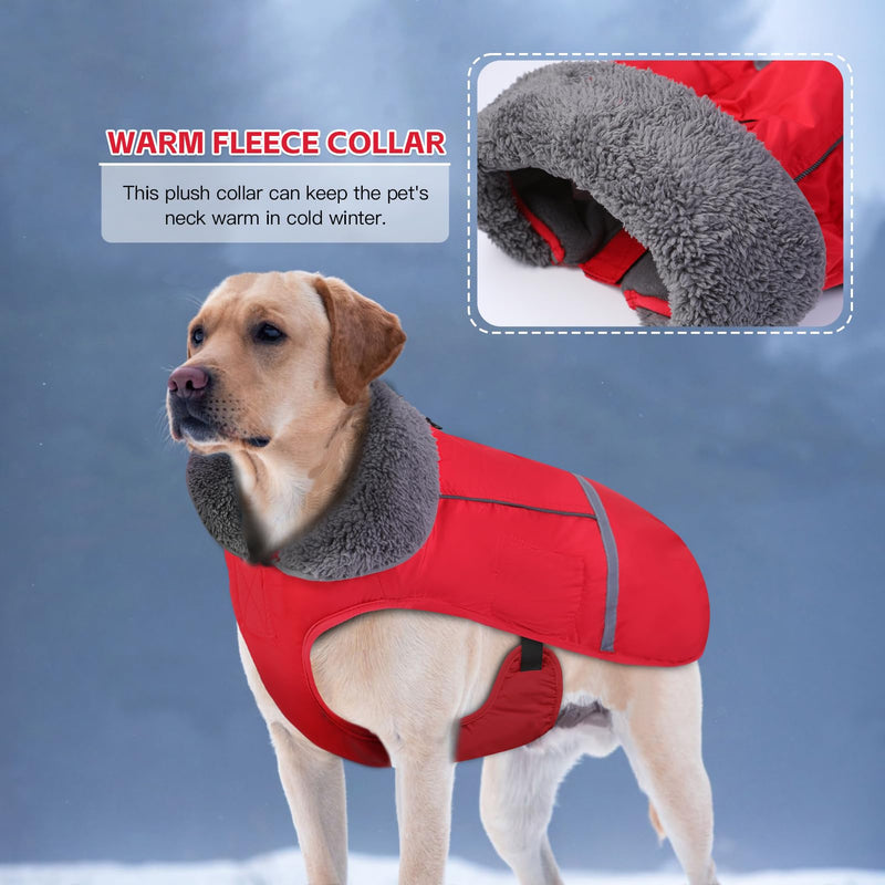 Doglay Dog Coat, Waterproof Dog Jacket Dog Winter Coat for Cold Weather with Thicken Furry Collar, Reflective Dog Winter Jacket Warm Fleece Lining, Dog Snow Coat for Small Medium Large Dogs XL(Chest : 24.41-33.46" , Back : 19.68") Red - BeesActive Australia