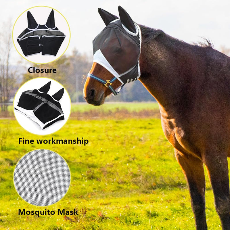 Glamifyr Fly Mask Horse Fly Mask Horse Warmblood Fly Hood Horse Velcro Adjustment Horse Fly Mask Fly Mask Cold Blood Fly Mask Horse Cold Blood Ear Protection Breathable (L) L - BeesActive Australia