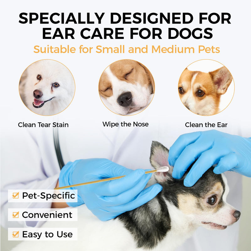 120pcs Long Cotton Swabs in Storage Box, 6 Inch Dog Ear Swabs for Dogs, Small and Medium Pet Ears Cleaning - Professional Dog Ear Cleaning Tool, Specially Designed for Dogs, Cleaning Solution - BeesActive Australia