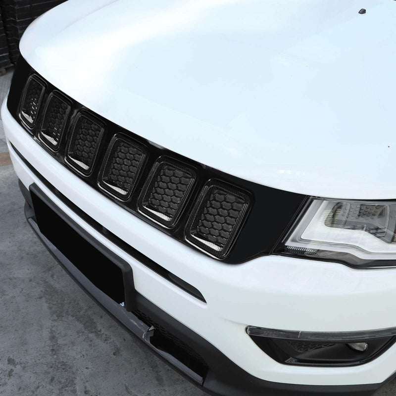 Jimen Compatible with Jeep Compass 2017-2020, 7PCS Front Grille Inserts Grill Cover Exterior Trim Accessories (Carbon Fiber) Carbon Fiber