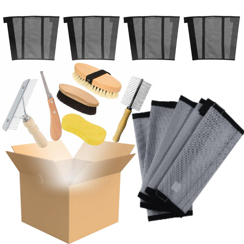 Horse Fly Boots Set of 4 | Fly Boots for Horses Set of 4, 18"x14" with Horse Grooming Set Included | Equine Fly Boots | Fly Leg Wraps for Horses | Warrior Fly Boots Horse Grey - BeesActive Australia