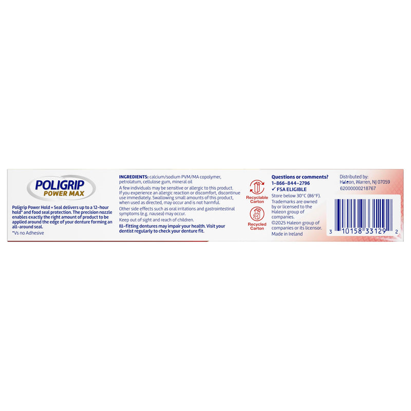 Poligrip Power Hold Plus Seal Denture Adhesive Cream, 2.2 oz (4 Pack)