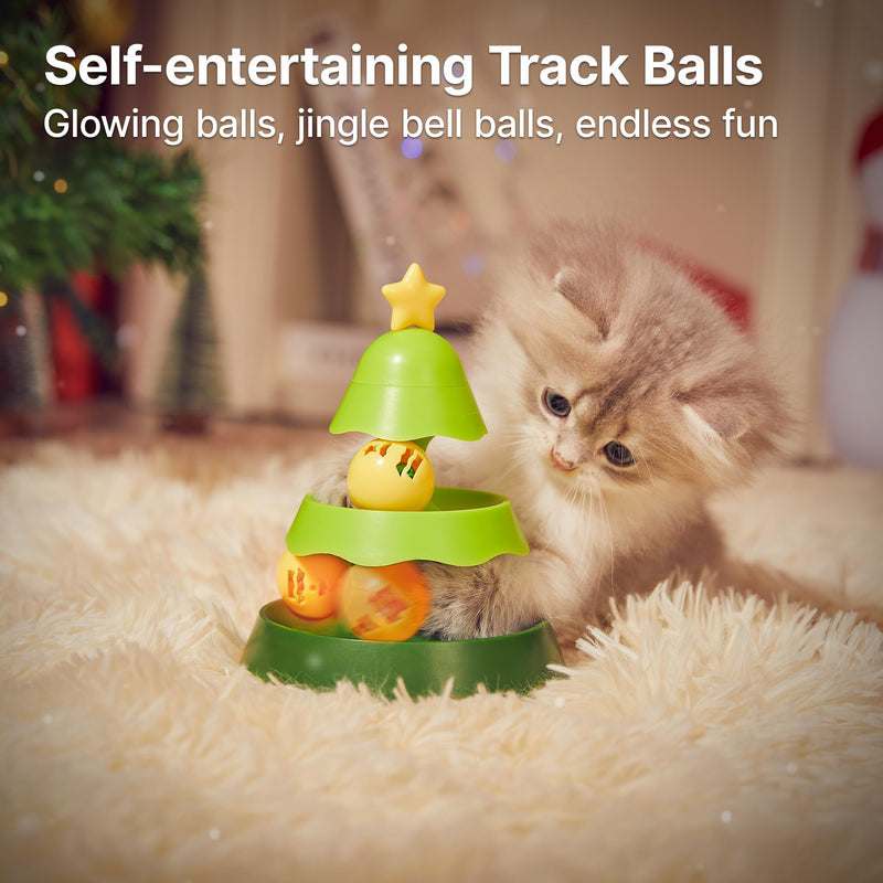 Potaroma Mini Sized Cat Toys with Catnip on Top, 2-Level Roller Turntable Two Cat Balls Interactive Indoor Kitten Physical Exercise Kitty Toys 5.5 Inches - BeesActive Australia
