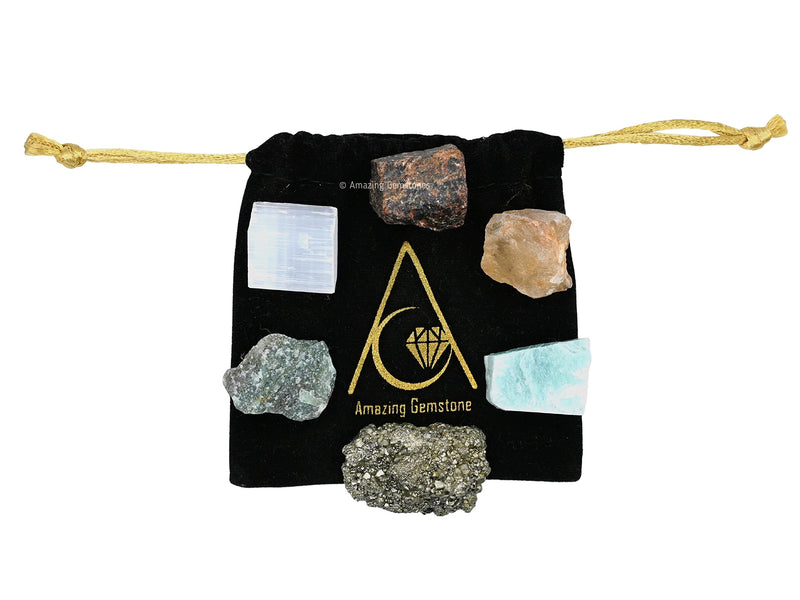 Amazing Gemstone Crystals for Money and Success Manifestation, Set of 6 Citrine, Pyrite, Garnet, Selenite, Green Aventurine and Amazonite Healing Crystals and Stones Money & Success Manifestation Crystals