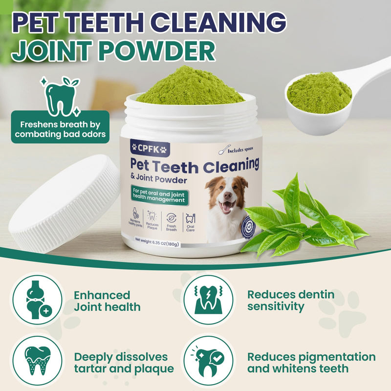 Dental Cleaning Joint Powder for Dogs - 6.35OZ Dog Dental Cleaning Powder with Probiotics to Lighten Bad Breath and Control Plaque Tartar Supports Dog Dental Care and Joint Health 6.35 Ounce