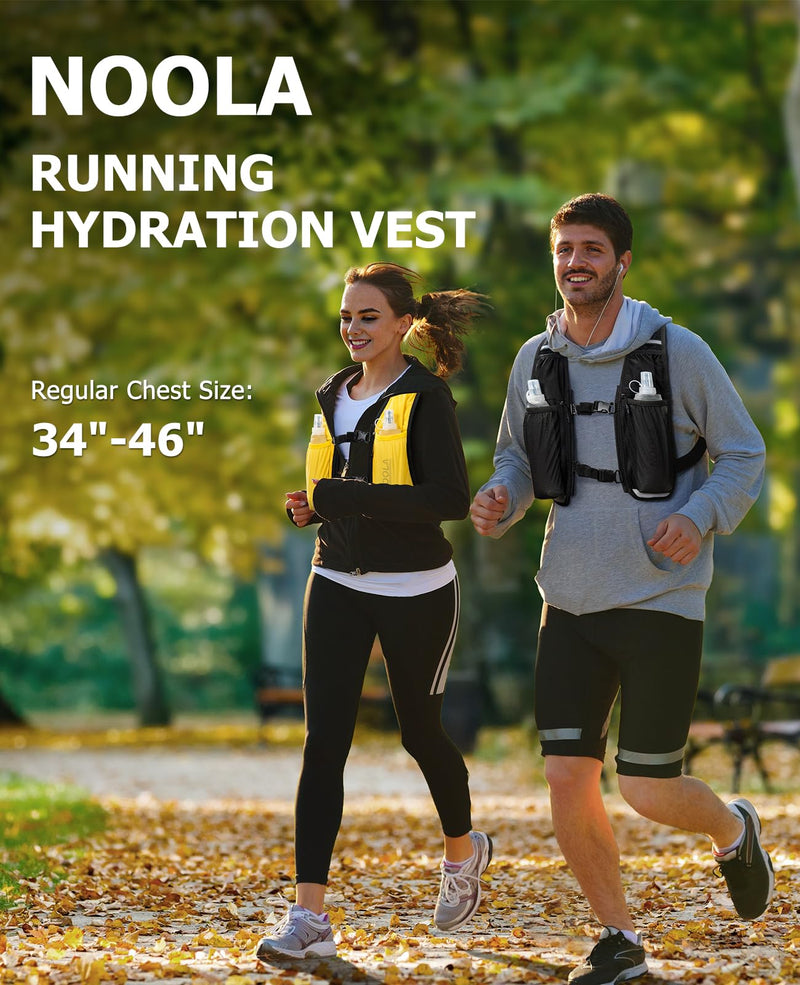 NOOLA Running Vest with Dual 500ml Soft Flask, Lightweight Hydration Vest for Women Men, Water Backpack with Adjustable Strap Yellow