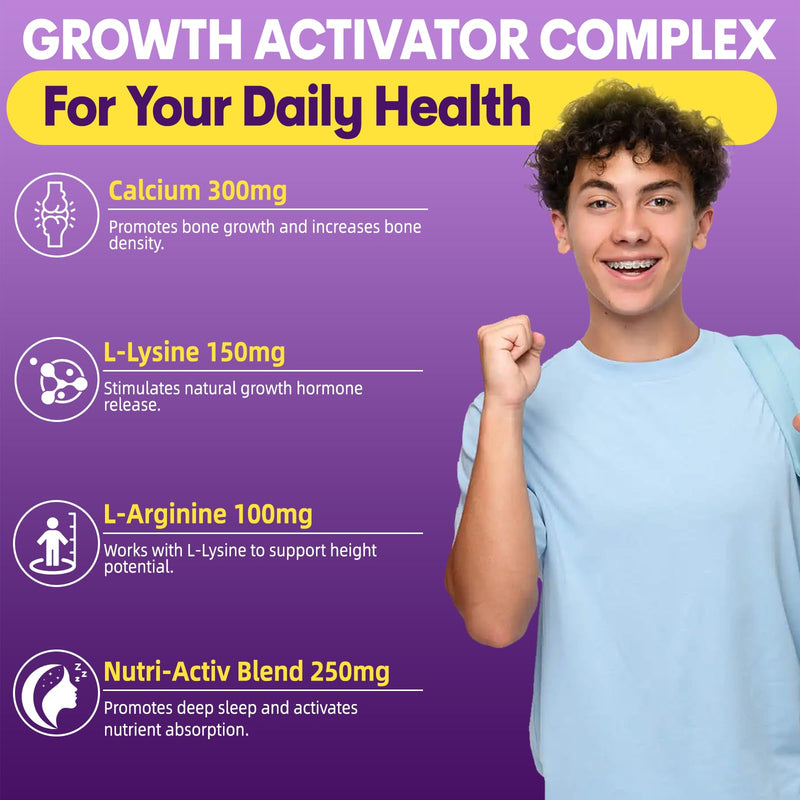 Height Growth Gummies for Kids & Teens - Natural Vitamin Growth Supplement | Plus Calcium, D3K2, Magnesium, Zinc, L-Arginine - Healthy Bone & Immune Multivitamin for Teen Boys Girls in Growing - 60 Chew