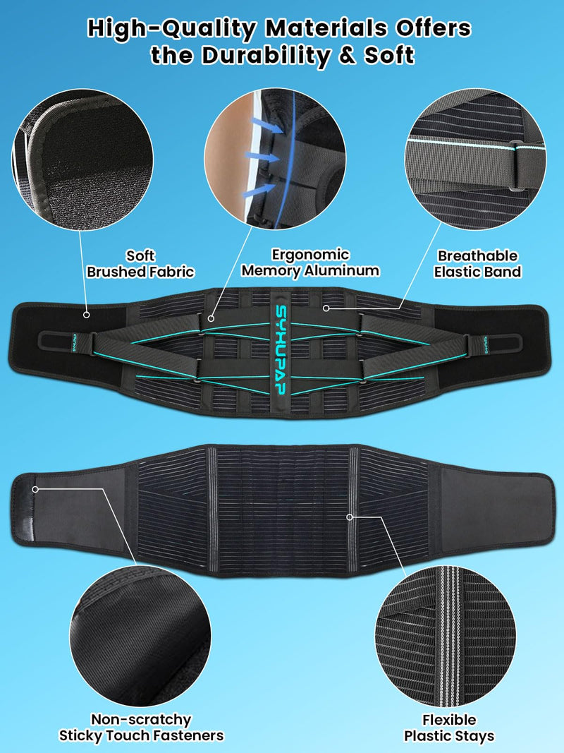 SYXUPAP Back Support Belt for Men Women, Back Brace for Lower Back Pain Relief from Sciatica, Hernated Disc, Scoliosis, Dual Adjustable and Breathable L(Your Waist 32″-37″) Your Weight:145-190lbs - BeesActive Australia