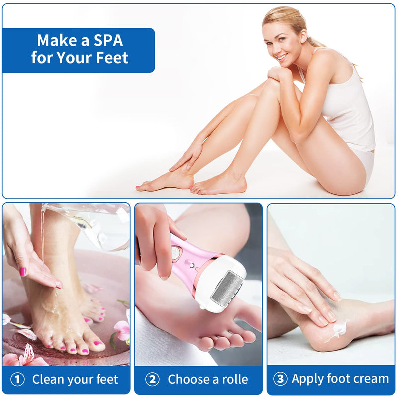 Electric Foot Callus Remover, Rechargeable Portable Electronic Foot File Pedicure Kits, Waterproof Foot Scrubber File, Professional Pedicure Tools, Foot Care for Dead Skin Ideal Gift, 3 Rollers Pink - BeesActive Australia