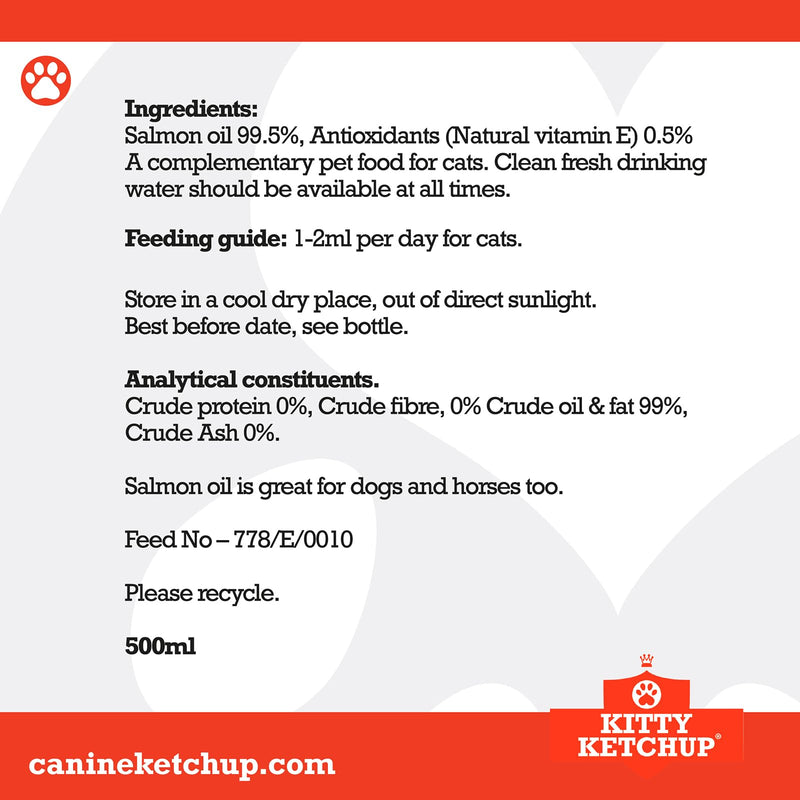 Pure Scottish Salmon Oil for Cats - 500ml | 100% Pure Natural Omega 3, 6 & 9 Fish Oil for Cats | Salmon Oil Cats - Cat Supplement - Omega 3 for Cats - Cat Fish Oil - Cat Salmon Oil | Kitty Ketchup