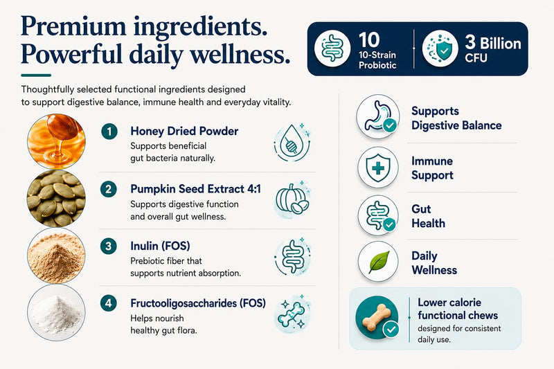 Probiotics for Dogs - 10 Strain Dog Probiotic Chews with 3 Billion CFUs, Pre & Postbiotics for Gut Health and Digestive Support, Helps Support Occasional Diarrhea, Beef Flavor, 30 Chews