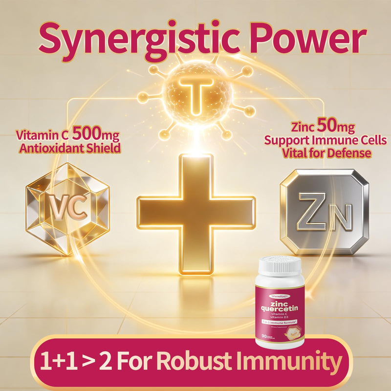 Quercetin with Vitamin C and Zinc,Support Immune| 90 Capsules | Quercetin 500mg, Vitamin C 500mg, Zinc 50mg (Picolinate, Citrate, Glycinate, Gluconate)