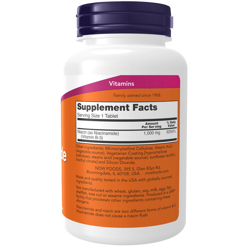 Now Foods Supplements, Niacinamide (Vitamin B-3) 1000 mg, Energy Production*, 90 Tablets, White, Off-White 90 Count (Pack of 1)