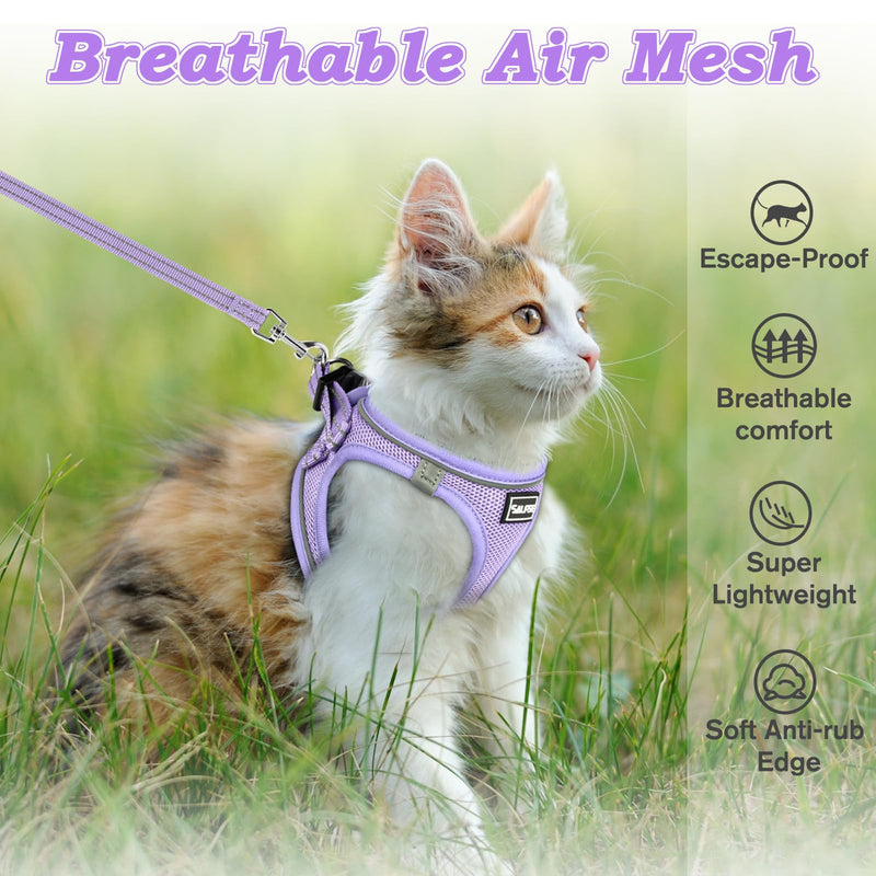 Cat Harness and Leash for Walking Escape Proof, Adjustable Kitten Vest Harness Reflective Soft Mesh Puppy Harness for Outdoor, Comfort Fit, Easy to Control (Purple, XS) Purple - BeesActive Australia