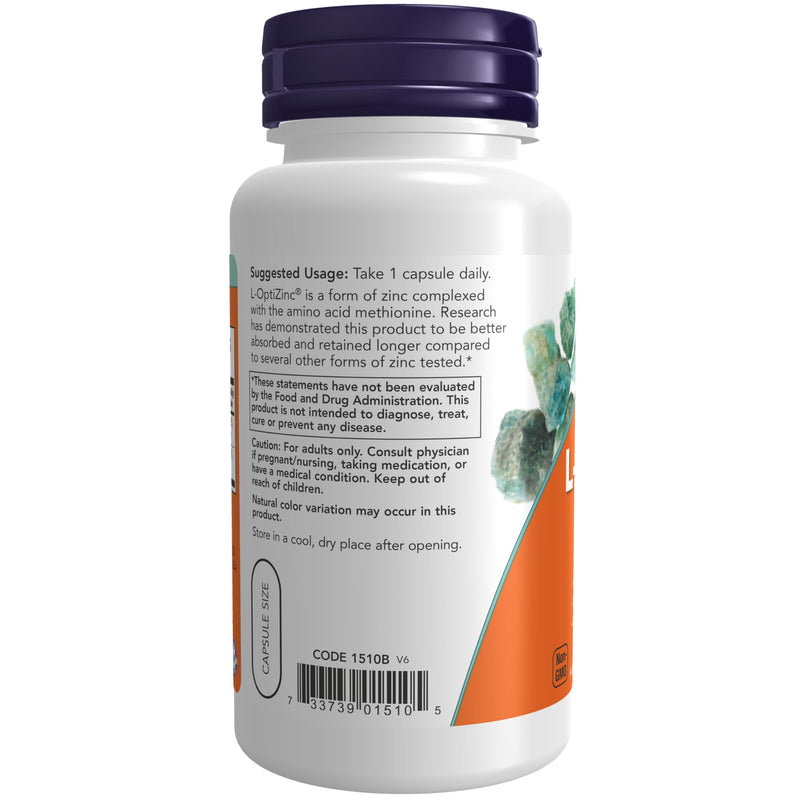 NOW Supplements, L-OptiZinc® 30 mg with Copper, Highly Bioavailable Form, Immune Support*, 100 Veg Capsules