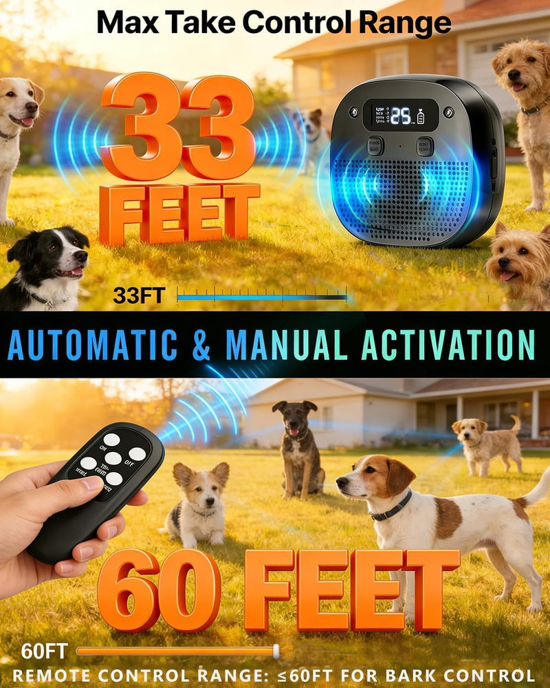 Dog Barking Control Devices, Anti Barking Device for Dogs with Remote Control, Ultrasonic & Sensor Technology, Rechargeable, Waterproof, Adjustable Modes & Frequencies (Pure Black)