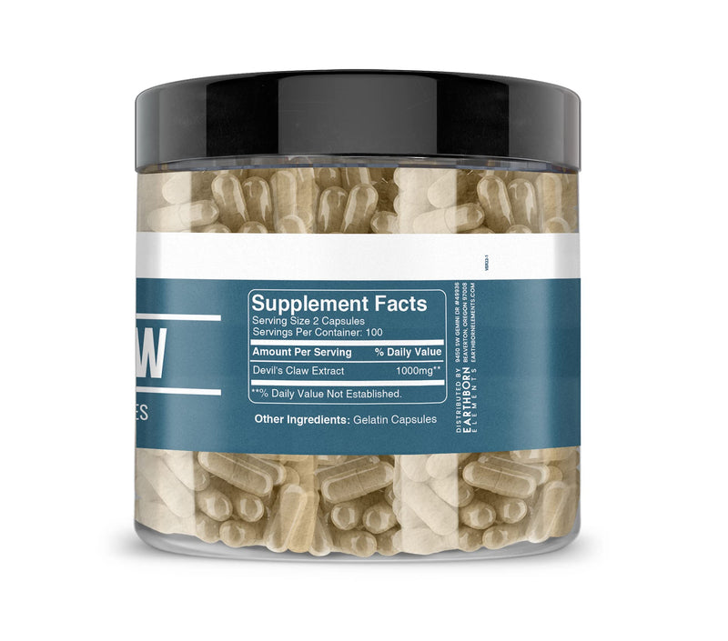 Earthborn Elements Devil’s Claw Extract 200 Capsules, Pure & Undiluted, No Additives 200 Count (Pack of 1) - BeesActive Australia