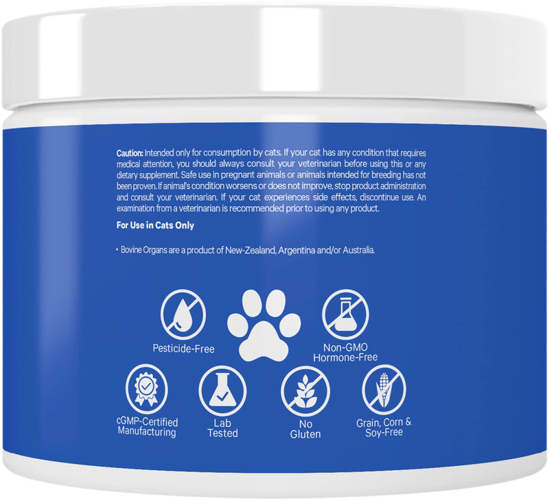 Happy Healthy Organs & Glands Supplement For Cats, Freeze-Dried Raw Bovine Liver Grass-Fed Bone Marrow Heart Kidney Pancreas, Bovine Thymus Iron Multi Organ Powder, Joints Cat Vitamins 1.48 oz - PawsPlanet Australia