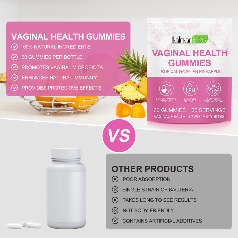 Vaginal Probiotics Gummies for Women, PH Balance for Women, Hawaiian Pineapple Gummies for PH Health, Improve Immune, Women's Vaginal Health Supplement, 60 Gummies 60 Count (Pack of 1)